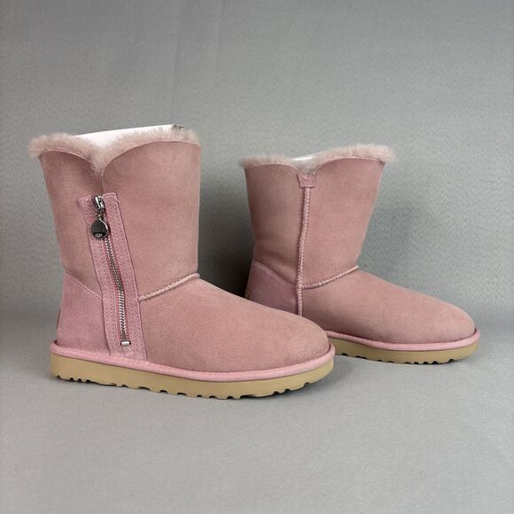 Women's UGG Boots Size 7 Bailey Zip Short Pink Shell Suede Wool Sold Out Color - Picture 9 of 16
